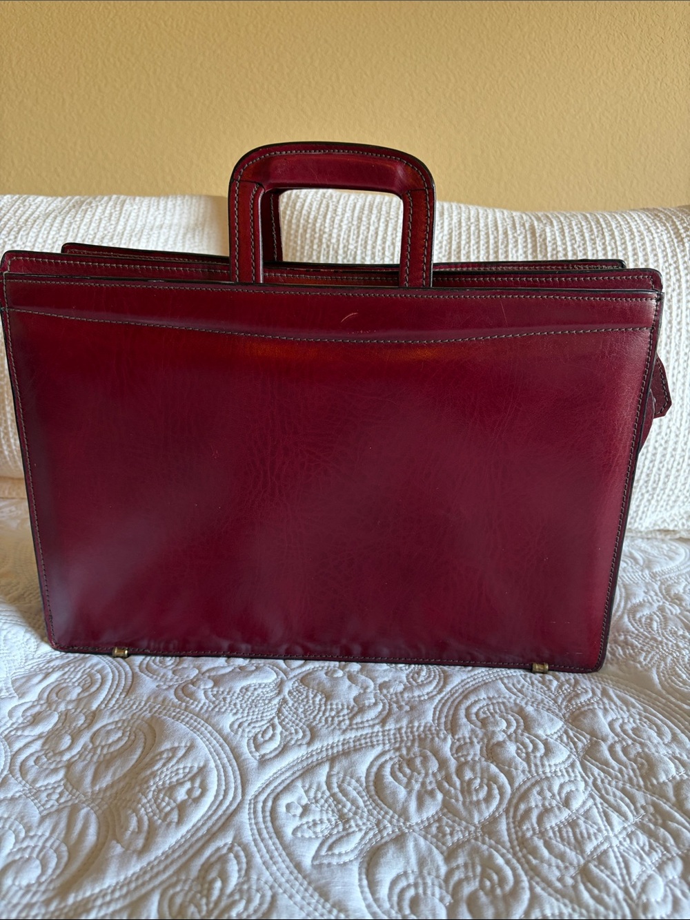 Structured Burgundy Leather Briefcase with Top Handle